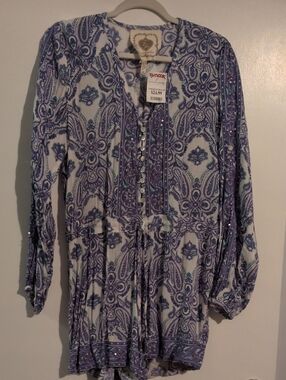 Boho Paisley Tunic Romper in Lavender and White